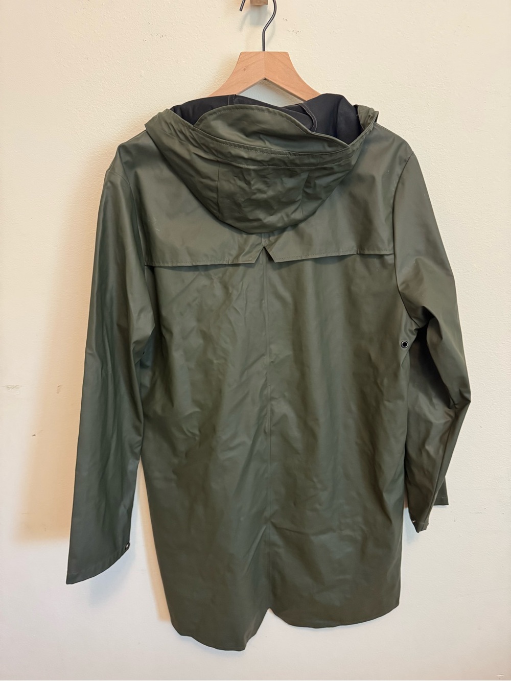 Rains Olive Green Hooded Raincoat with Snap Front - Picture 3 of 3